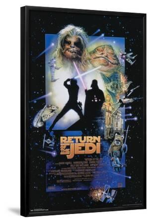 24X36 Star Wars: Return of the Jedi - One Sheet 1 - Black Framed Art Print Wall Art, 24x36