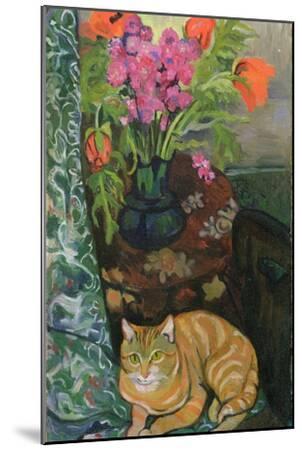 Bouquet and a Cat, 1919 - Wood-Mounted Wall Art Print, 12x18