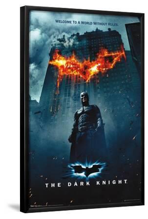 DC Comics Movie The Dark Knight - Batman Logo on Fire One Sheet - Black Framed Art Print Wall Art, 22x34