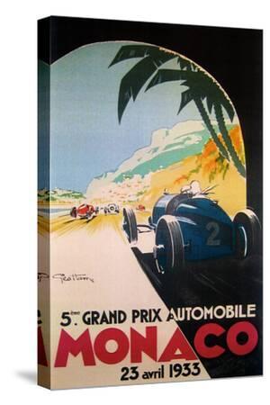 Grandprix Automobile Monaco 1933 - Canvas Print Wall Art, 12x18
