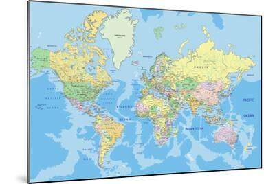 Highly Detailed Political World Map with Labeling.Vector Illustration. - Wood-Mounted Wall Art Print, 24x16