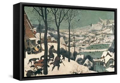 Hunters in the Snow, February, 1565 - Black Framed Canvas Print Wall Art, 18x12
