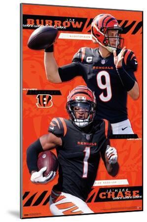NFL Cincinnati Bengals - Joe Burrow & Ja'Marr Chase 21 - Wood-Mounted Wall Art Print, 13x19