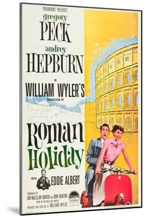 Roman Holiday, Eddie Albert, Gregory Peck, Audrey Hepburn, 1953 - Wood-Mounted Wall Art Print, 12x18