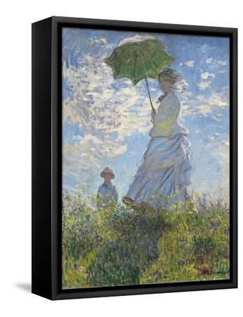 Woman with a Parasol - Madame Monet and Her Son, 1875 - Black Framed Canvas Print Wall Art, 12x16