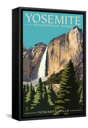 Yosemite Falls - Yosemite National Park, California - Black Framed Canvas Print Wall Art, 12x18