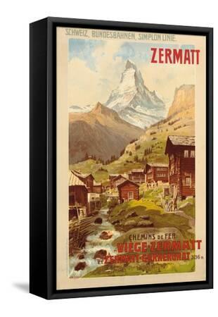 Zermatt, c.1900 - Black Framed Canvas Print Wall Art, 12x18